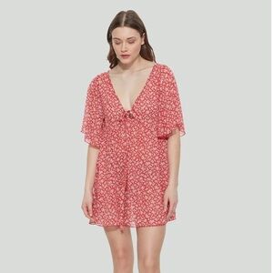 Ladies Dex V-neck tie front mini dress